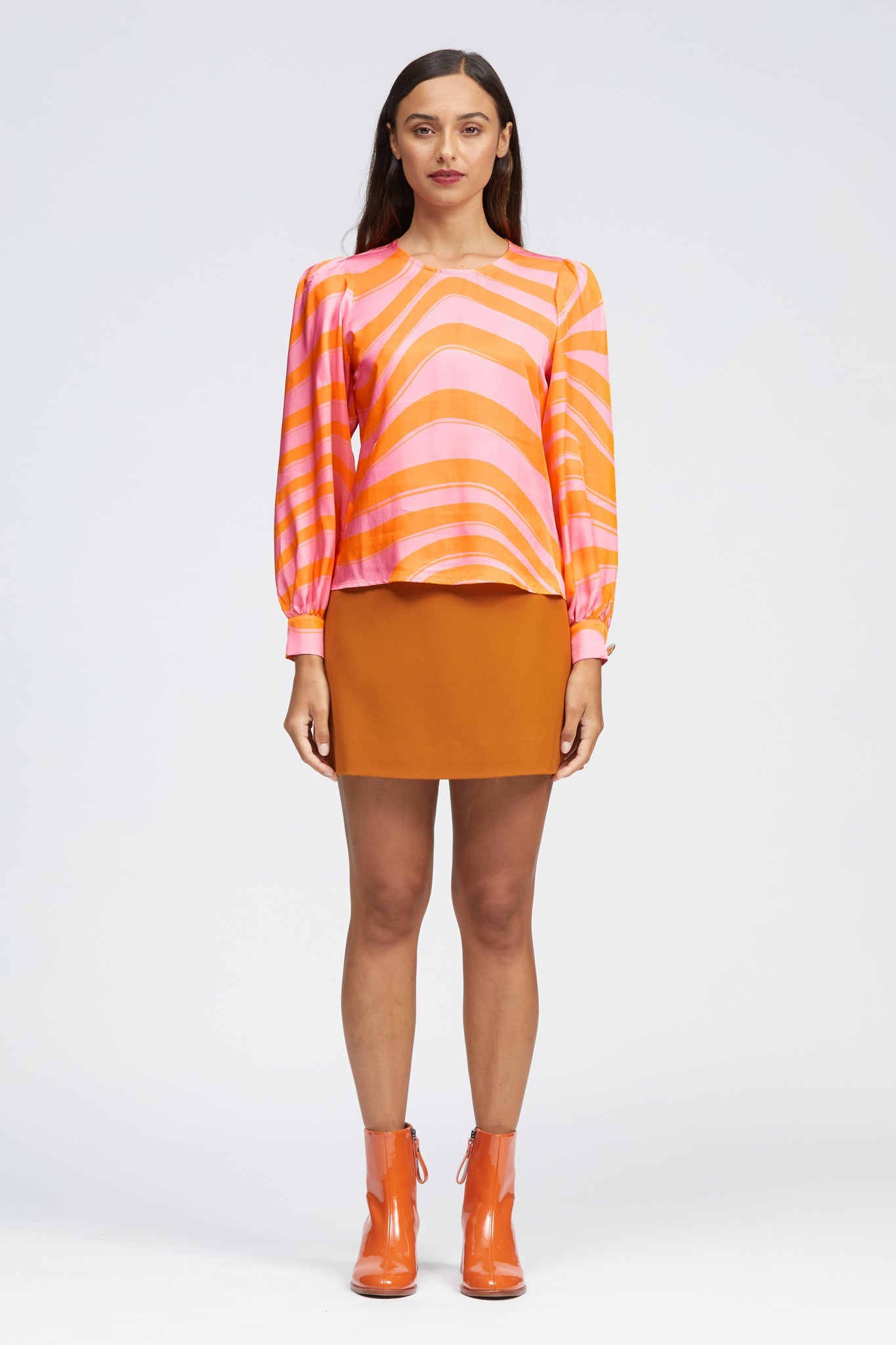 Belmont Top Pink/Orange Squiggle Print