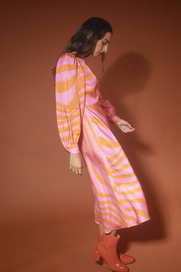 Peregrine Dress Pink/Orange Squiggle Print