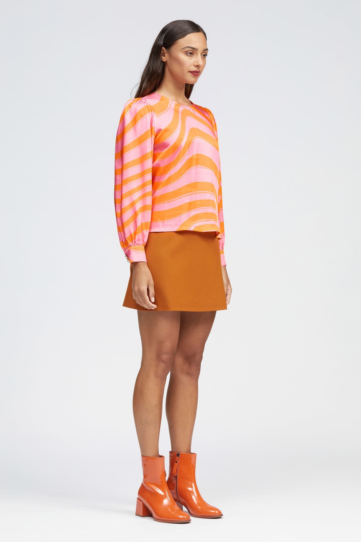 Belmont Top Pink/Orange Squiggle Print