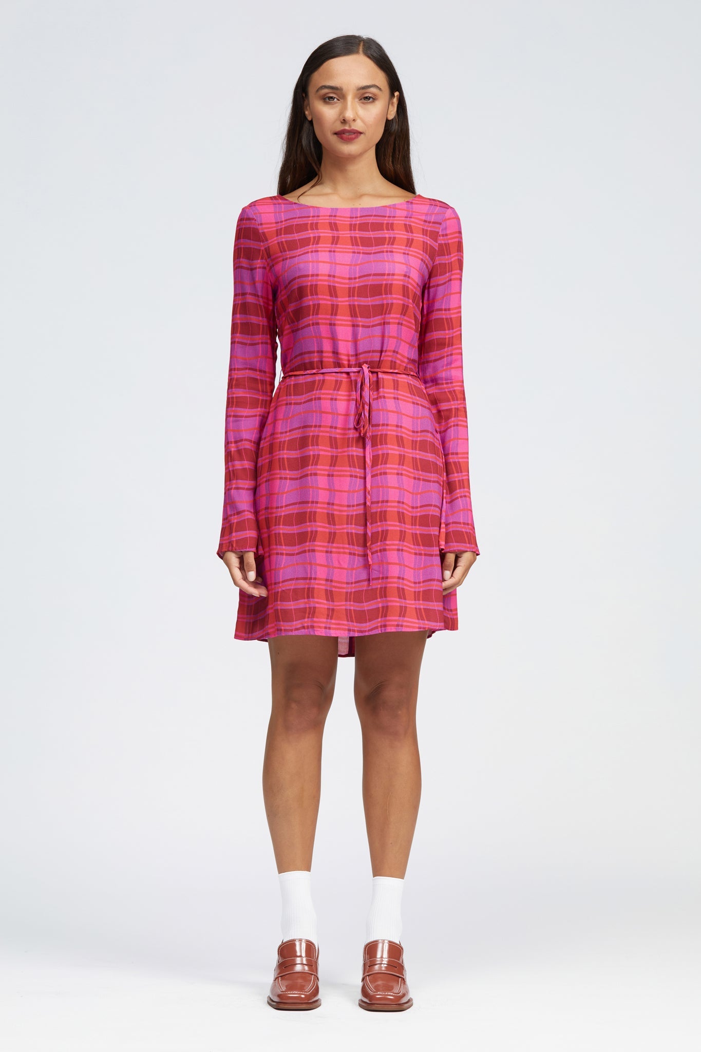 Ceol Dress Pink Warped Check Print