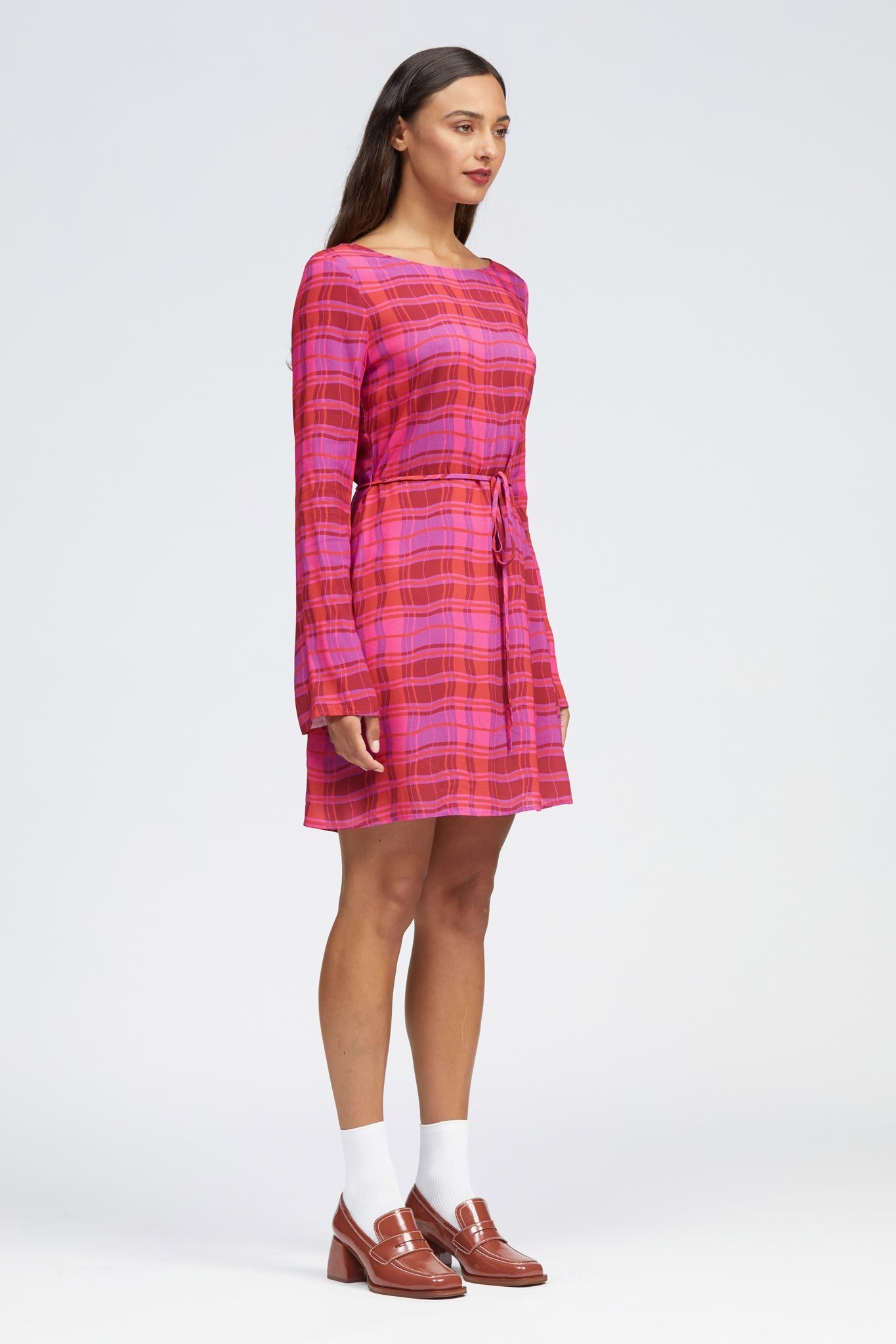 Ceol Dress Pink Warped Check Print