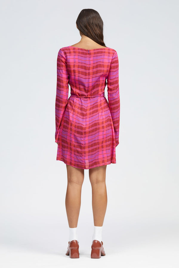 Ceol Dress Pink Warped Check Print