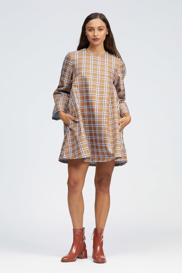 Fala Dress Camel/Blue Check