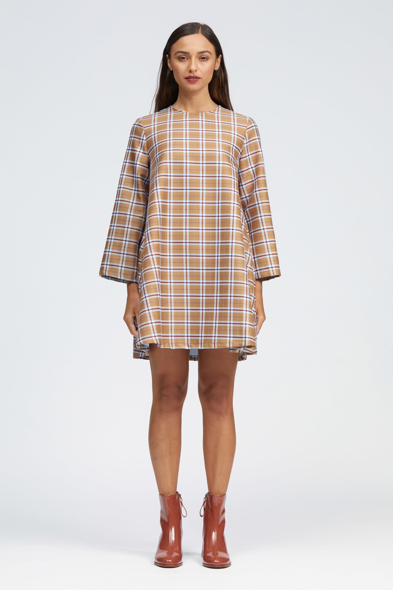 Fala Dress Camel/Blue Check