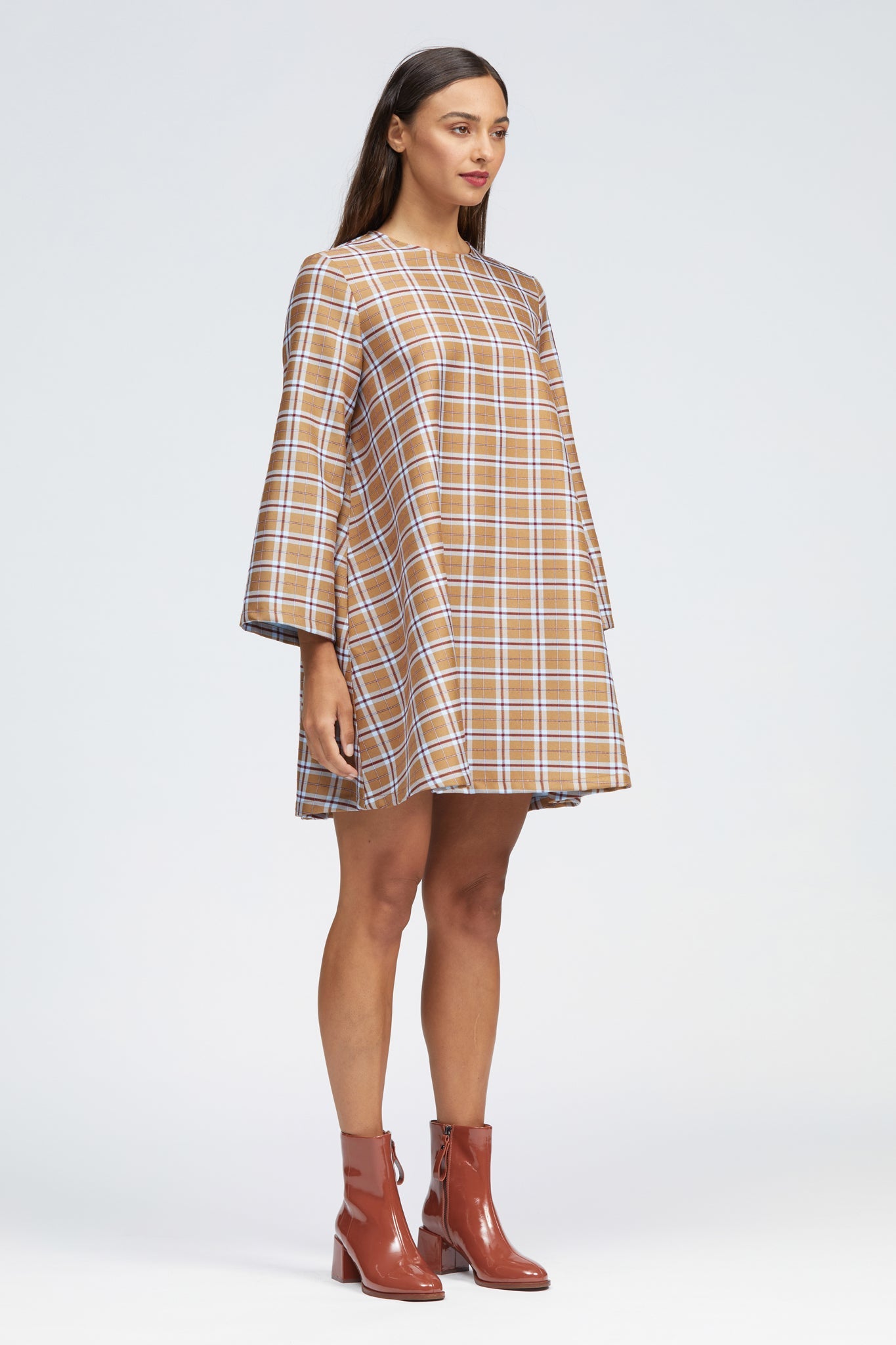 Fala Dress Camel/Blue Check