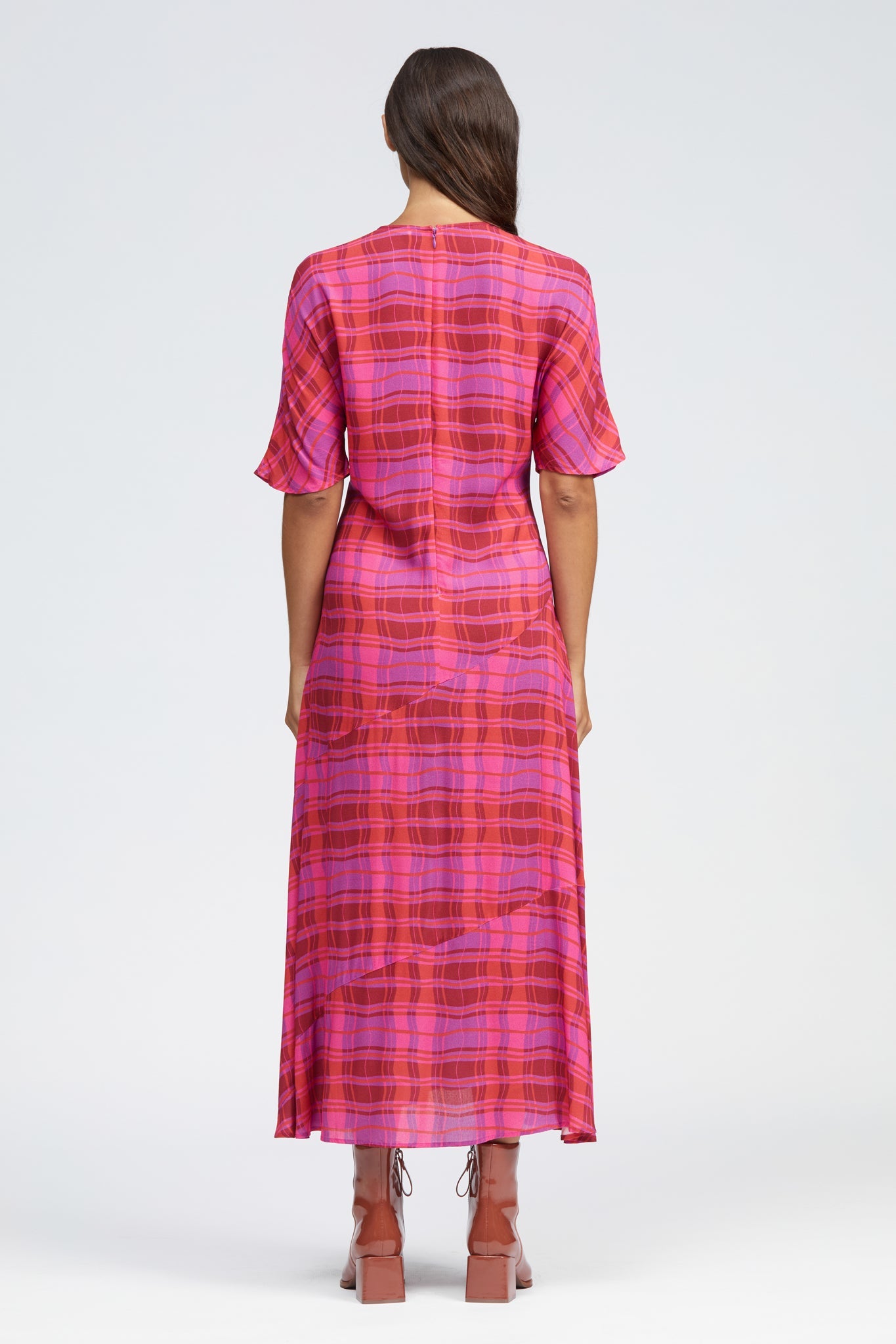 Heden Midi Dress Pink Warped Check Print