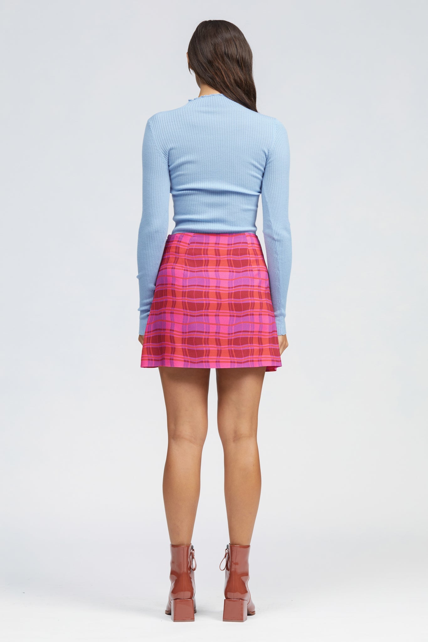 Hilden Skirt Pink Warped Check Print