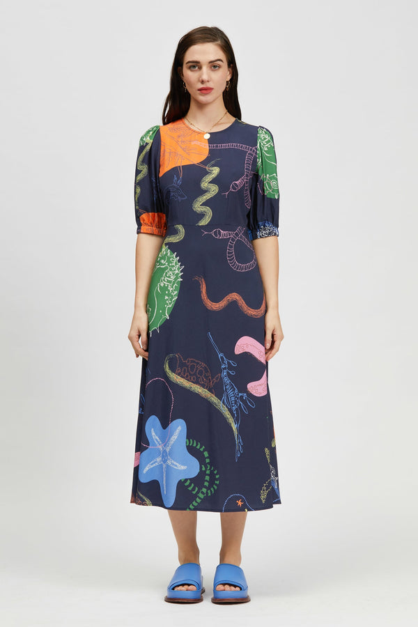 Leo Midi Dress Vida Marinha Print