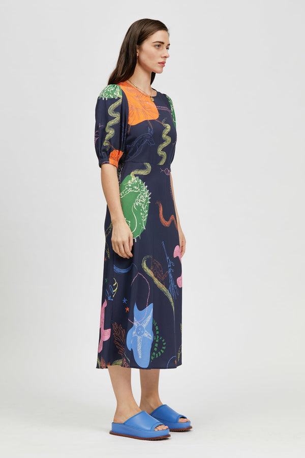 Leo Midi Dress Vida Marinha Print