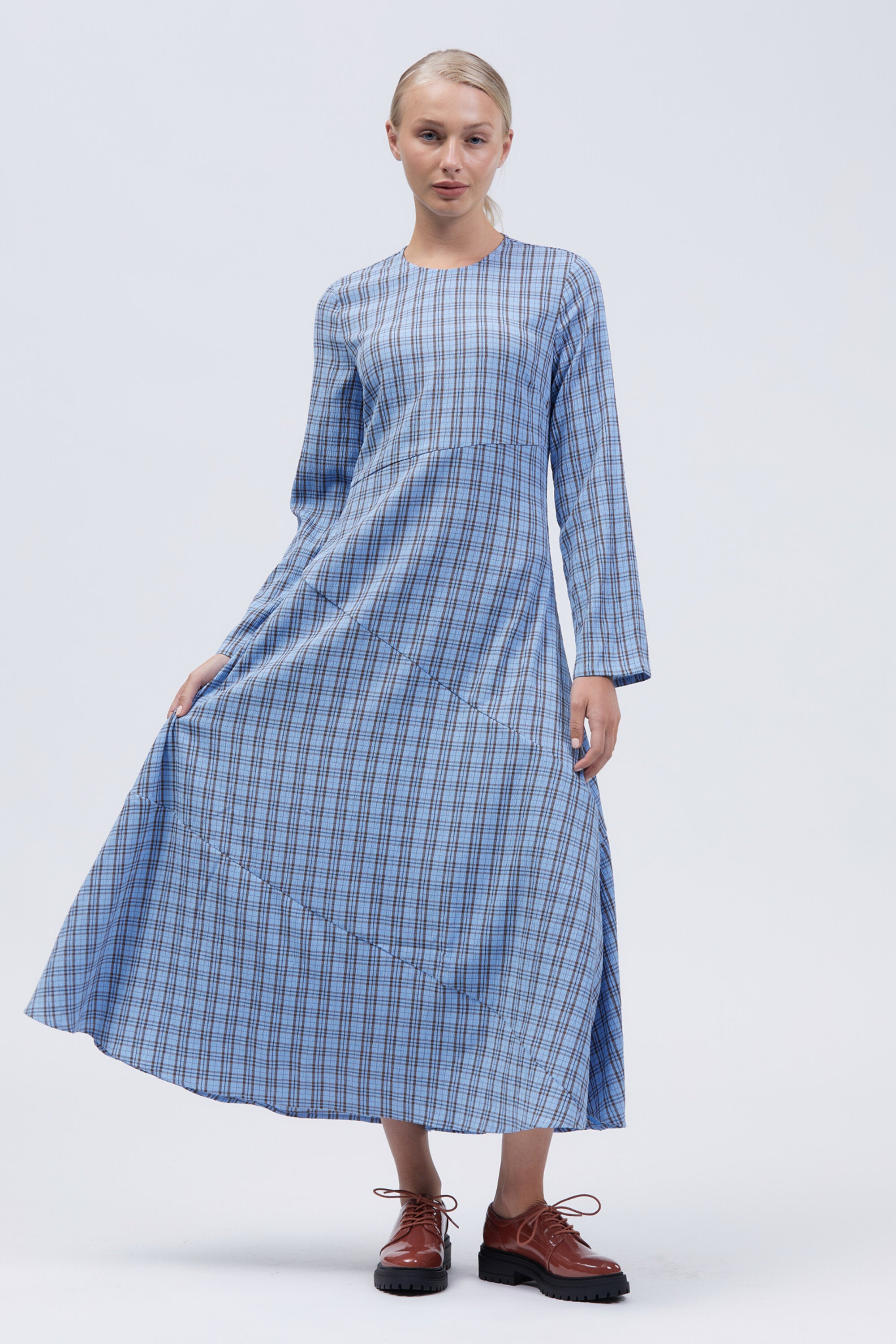 Kust Midi Dress Blue/Brown Check