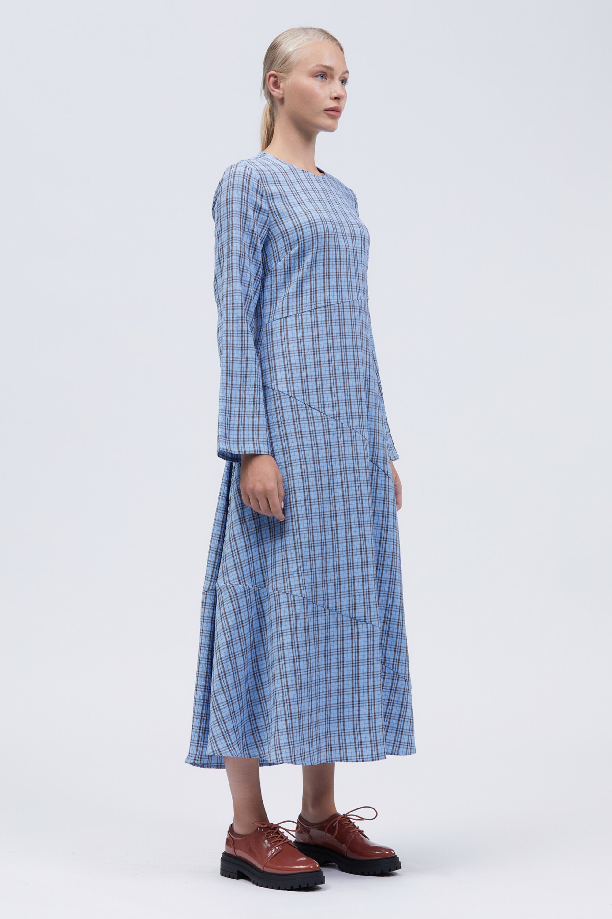 Kust Midi Dress Blue/Brown Check