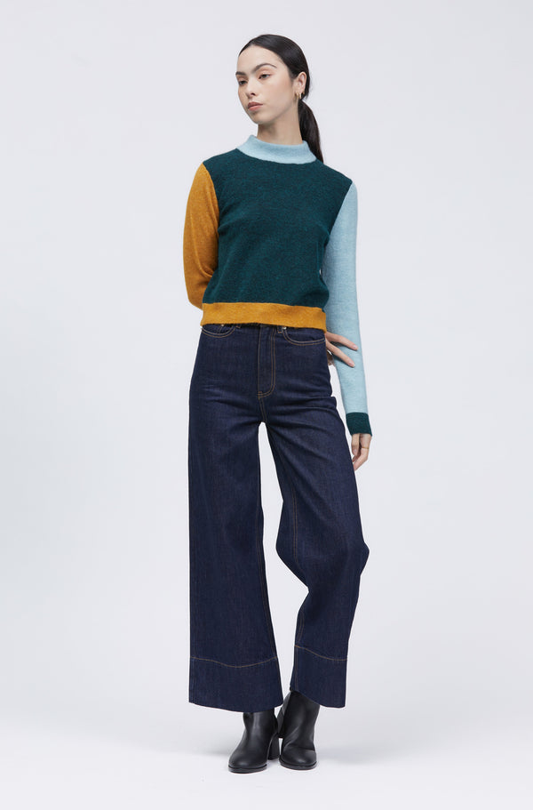 Sekund Jumper Dar Green/Light Blue/Mustard