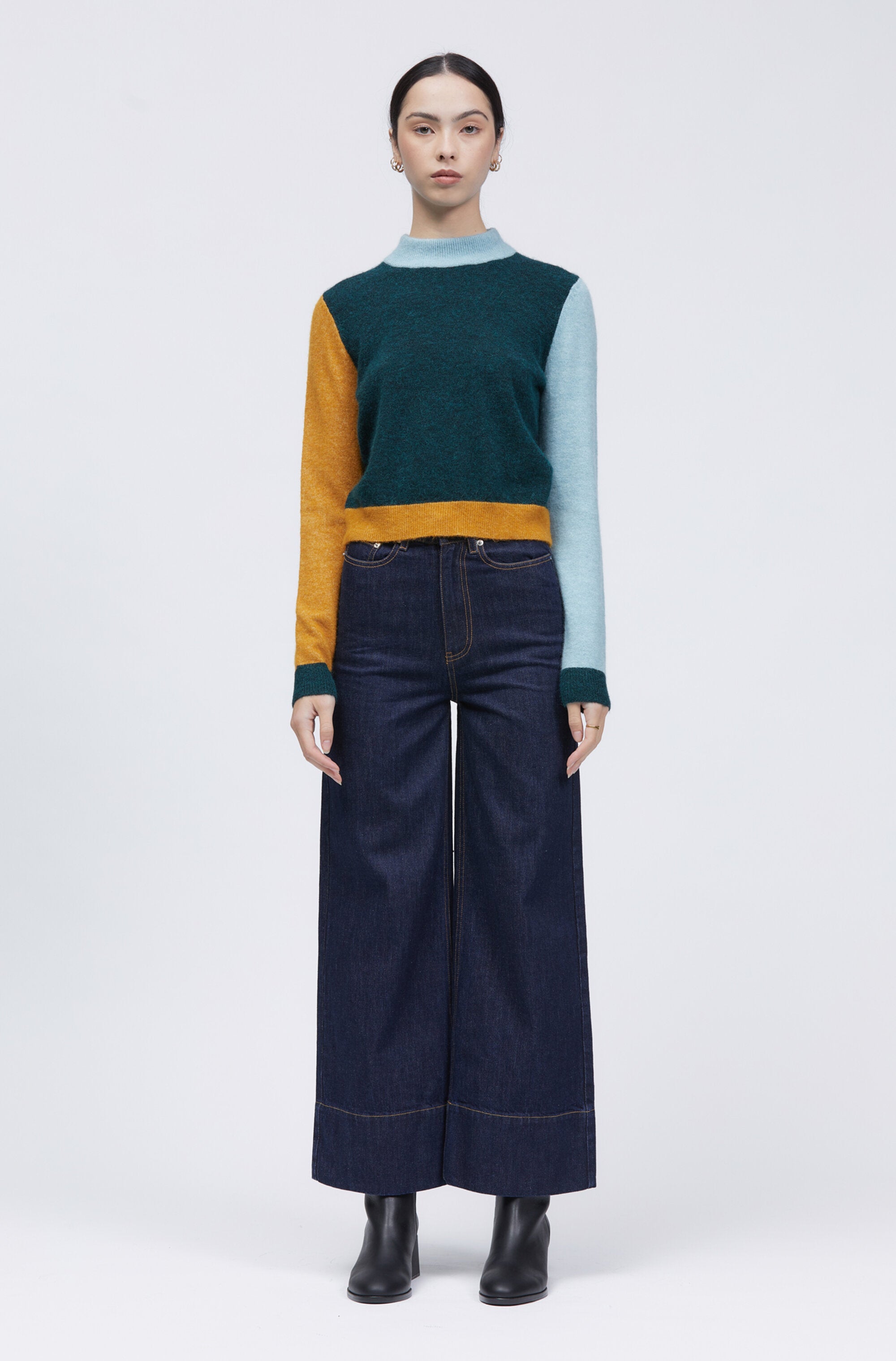 Sekund Jumper Dar Green/Light Blue/Mustard