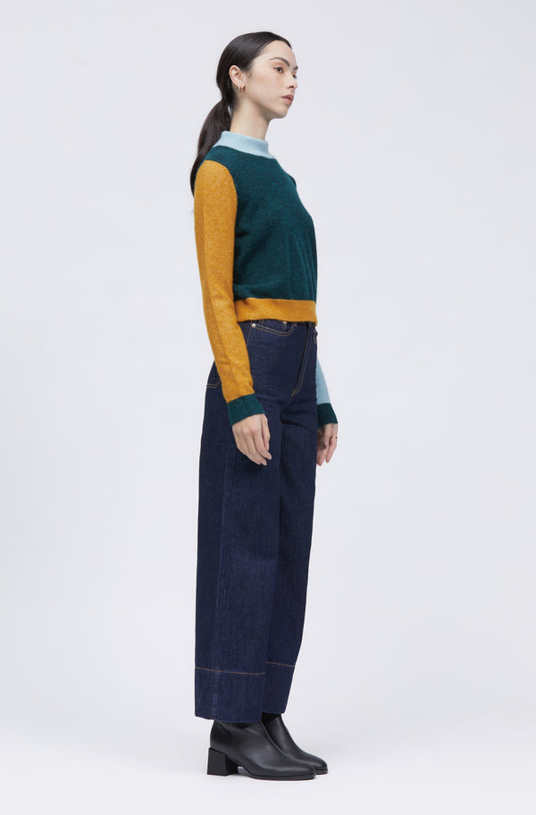 Sekund Jumper Dar Green/Light Blue/Mustard